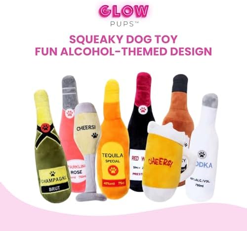 Glow Pups Tequila Dog Toy with Squeaker, Plush Alcohol Dog Toy for Playtime, Fun & Interactive, Ideal Dogs, 26 CM, Multicolor - Alcohol Parody Dog Toys