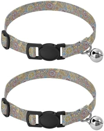 Boho Mandala Pet Collars for Cats, 2 Pack Dog Collar with Bell