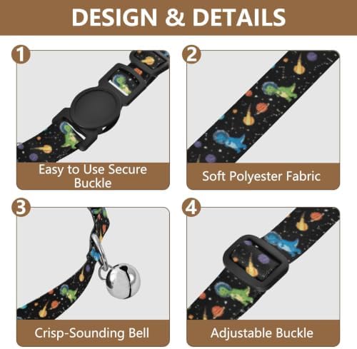 2 Pack Pet Collars Colorful Cartoon Dinosaurs Space Planets Puppy Collar with Bell, Adjustable Length 10.6" to 17.1"