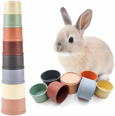 8 Pcs Stacking Cups for Small Pets, Colorful Bunny Toys with Hiding Food