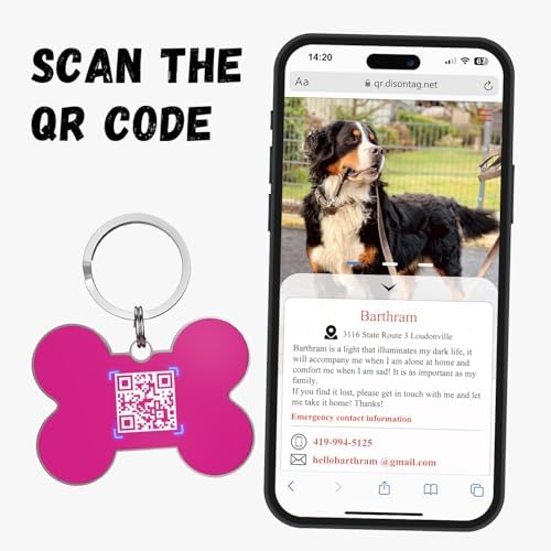QR Code Dog Tag -On Pet ID Name Tag for Dogs, Cats & Horses – Custom Personalized Noiseless Tag with Jingle-Free Fit & Online Profile Display