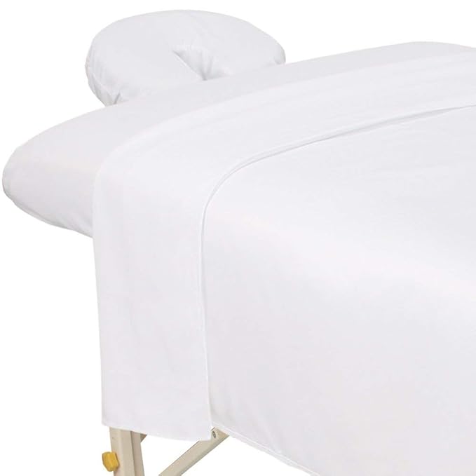 ForPro Professional Collection Premium Microfiber 3-Piece Massage Sheet Set, White, Ultra-Light, Stain, and Wrinkle-Resistant Includes Massage Flat and Fitted Sheet and Massage Face Rest Cover