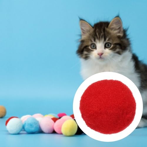 Cat Toy Pom Ball, Interactive Cat Ball Toys Fuzzy Pompoms (Plush, 1.2Inch, 30Pcs, Orange-Red Tones) for Kittens Pet Enrichment Training Play Indoor