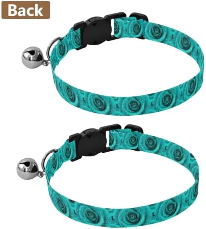 Turquoise Rose Petals Collar for Cats, 2 Pack Decorative Pet Collar with Bell