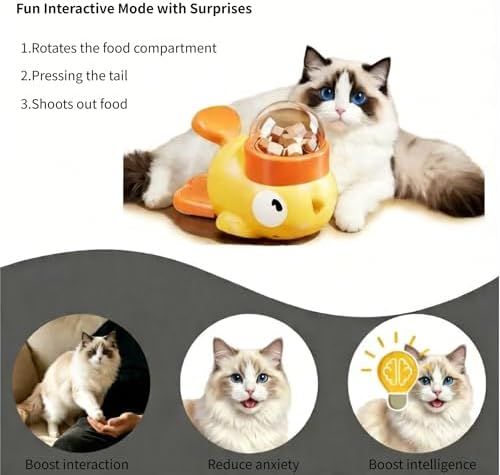 Duck-Shaped Interactive Slow Feeder for Cats & Dogs, Automatic Treat Dispenser Toy for Mental Stimulation and Anxiety Relief, Suitable for Small-Medium Pets (Yellow Duck Treat Dispenser)