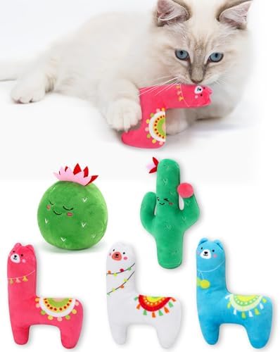 CiyvoLyeen Plush Cactus Llama Catnip Toys for Indoor Cats 5 Pack