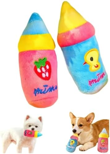 Cute Bottle Squeaky Plush Dog Toys, 2 Pack, Small Puppies & Breeds