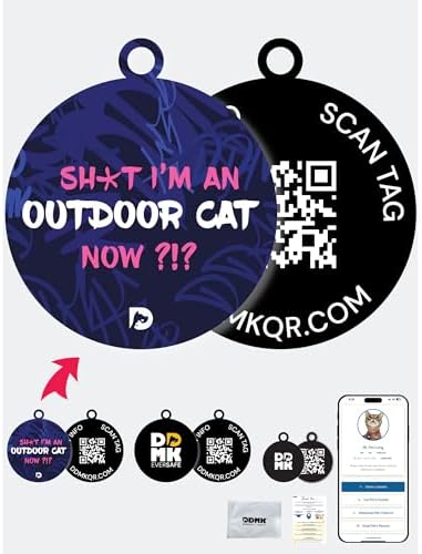 DDMK Smart Pet Tag Set | Includes 3 Tags | QR Code for Instant Alerts | Custom Pet Profiles | Durable & Waterproof | No Subscriptions or Fees |48-SHXT I AM an Outdoor CAT Now?