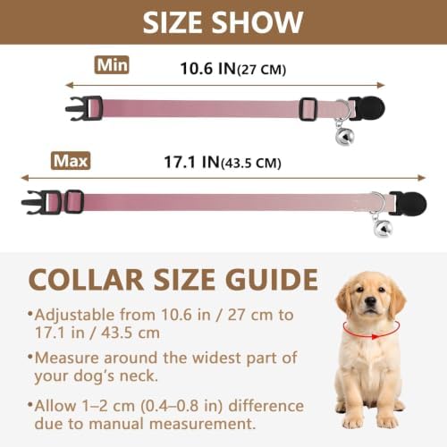 Pink Gradient Dog Collar with Bell 2 Pack Dog Collar Adjustable 10.6 to 17.1 Inches