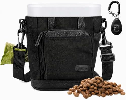 BEAU&FUR Large Dog Treat Pouch with Phone Pocket – 4 Cup Capacity, Built-In Poop Bag Dispenser, Expandable Pocket, Metal Buckle, Large Back Pocket, Ideal Design for Walks and Training – Black