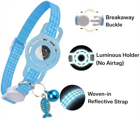 Glow AirTag Cat Collar, Breakaway Reflective Adjustable Kitten Collar