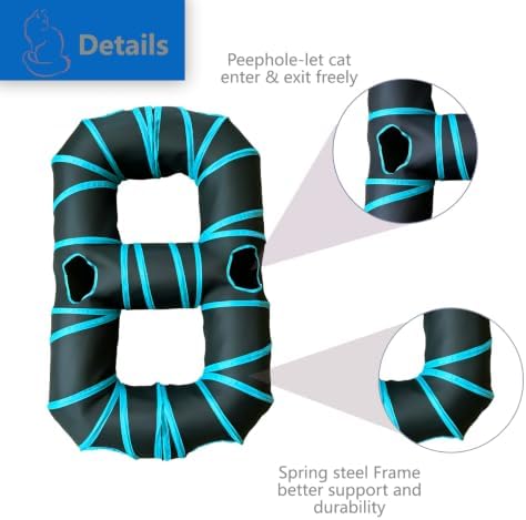 8-Shaped Cat Tunnel Toy Interactive Foldable Playhouse Maze Toys for Cats, Kittens, Rabbits & Small Pets with Playing Balls Collapsible Play Tube for Indoor Fun & Exercise (Blue)