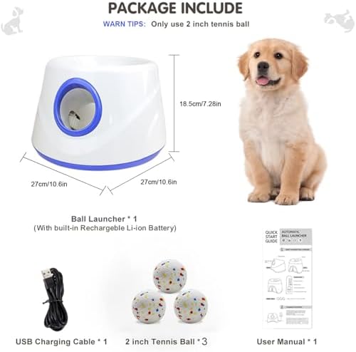 Automatic Dog Ball Launcher, Upgraded Dog Ball Throw Launcher, Adjustable Distance 20-45FT, for Small/Medium Dogs, with 3 2.3-inch ETPU Balls, Indoor and Outdoor Interactive Toys