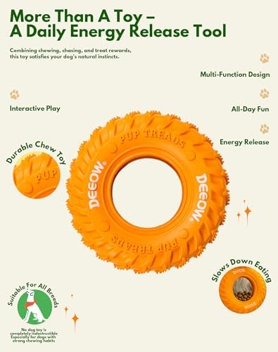 Deeow Dog Chew Tire Toy, Natural Rubber Puppy Teething Ring-6.3'' Orange