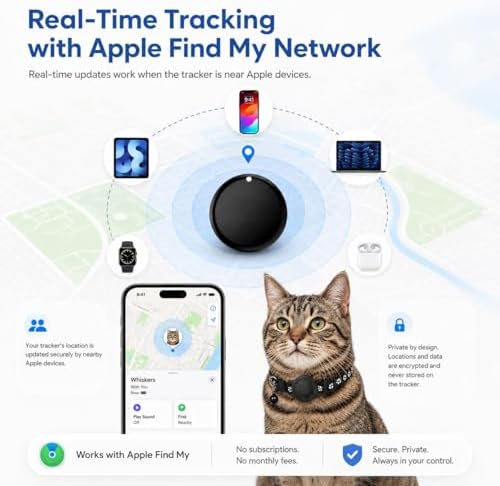 Pet Tracker,GPS Collar for Cats (iOS Only) Smart tag,Waterproof Compatible with Apple Find My,No Monthly Fee,Advanced Tracking Solution Smart Collar for Pet Safety Ideal Small Large Cats