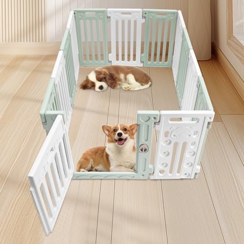 Dog Playpen with Door, 11-Panel Pet Playpen with Non-Slip Suction, 53.5 X 40.5 X 25.6 Inch, Puppy Playpens Dog Play Pen Indoors Pet Safety Fence for Most Puppies, Small, or Medium Dogs Pets Etc