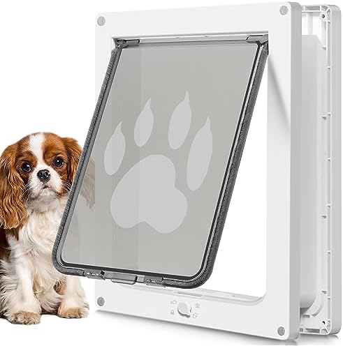CEESC Small Dog & Cat Door, Snap-in Panel, Up to 20 lbs, Durable, White | Flap 7.25"x10", cut-out 7.88"x11.19". Fits doors 1.25-2.06in. Weatherproof ABS, magnetic seal