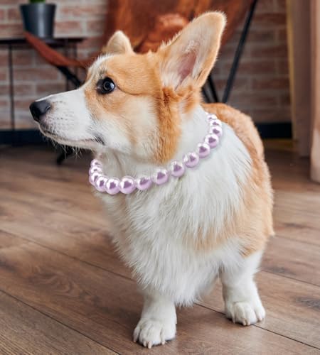 Chunky Pearl Dog Necklace (Beads 20mm),Elegant Classic Super Big Pearl Collar Necklace Accessories for Medium Large Dogs Occasions and Gatherings (Purple, M(Neck Girth15.7''-17.5''))