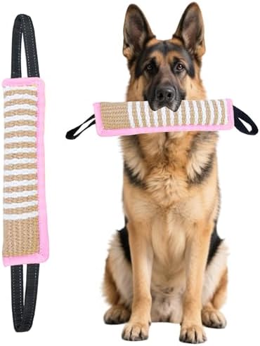 Clysoru Squeaky Tug Toy for Dogs Jute with 2 Strong Handles Lasting Training Equipment Puppy to Large Dog Interactive Toys of War Pull Indestructible Rope Pet Crinkle Teething