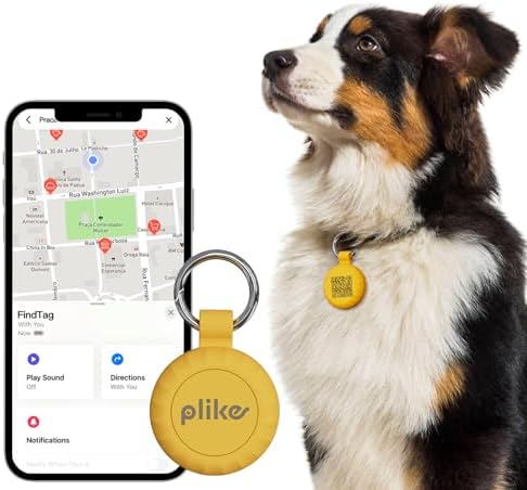 Plike Find Tag with QR Pet ID, Works with Apple Find My (iOS Only), Silicone Bluetooth Collar Tracker for Cats & Small Dogs, IP67 Waterproof, No Monthly Fee
