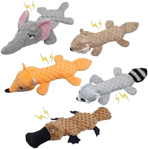 5Pack Squeaky Dog Toys, No Stuffing Plush Dog Toys to Keep Them Busy, Crinkle Chew Toy for Large Medium Small Dogs, Interactive Stuffless Bundle Puppy Teething Toys