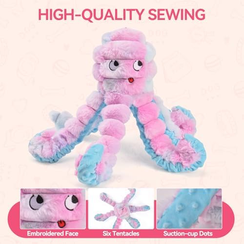 LIFLIX Squeaky Octopus Dog Toy, Large Soft Plush Toy for Indoor Dogs, Interactive Dog Toy to Keep Them Busy, Not for Aggressive Chewers, Pink
