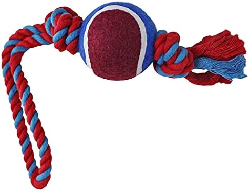 Dog Rope Toy with Tennis Ball (11”) – 1-Pack Red