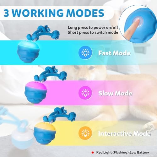 Interactive Dog Toys, Dog Toys to Keep Them Busy with Squeaky, Active Moving Dog Ball for Puppy and Medium Dogs, Durable Power Tail 2.0 Dog Toy，USB Rechargeable