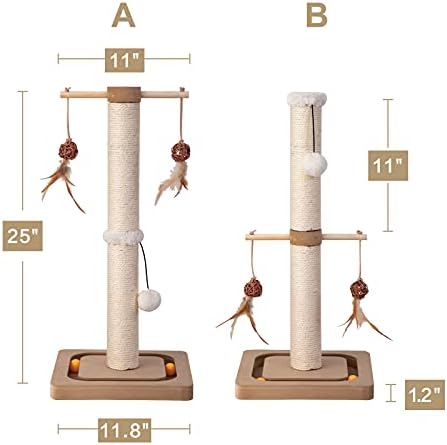 PEEKAB Cat Scratching Post Sisal Scratch Posts for Indoor Kittens and Cats,with Interactive Tracking Toys Suitable for Vertical Scratcher of Small and Medium-Sized Cats 25 Inches Beige