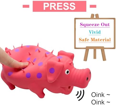 Andiker Dog Squeaky Toy, Dots Latex Dogs Chew Toys with a Oinks Sound Squeaker Grunting Pig Dog Toy Durable Self Play 8" Dogs Squeeze Toy for Dental Biting Chasing to Kill Boring Time (Pink)