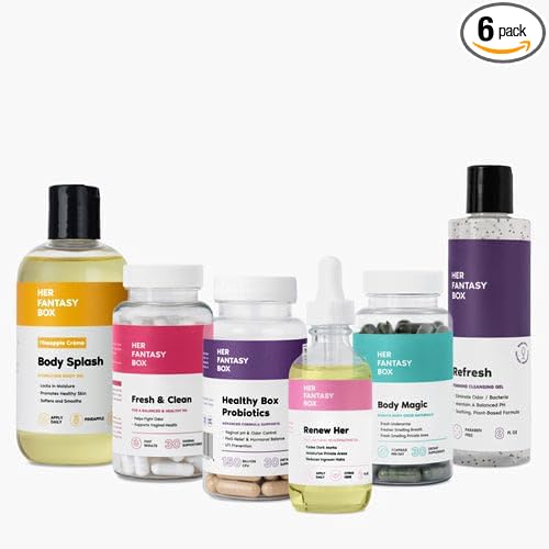Her Fantasy Box | Ultimate Glow-Up Kit | Probiotics, Chlorophyll Capsules, Suppositories, Body Oil, Yoni Oil & pH Shower Gel – Detox, Hydration & Feminine Wellness Bundle