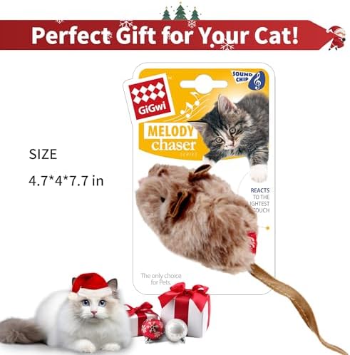 PETGEEK Gigwi Chirping Mouse Cat Toy, Fake Toys for Indoor Cats, Melody Chaser Toys with Hanging Loop for Bored Indoor Adult Cats Kittens Interactive Play (Mouse)