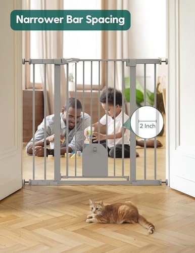 Babelio 36" Tall Baby Gate with Adjustable Cat Door, CatPrivilege I, 29-43" | Auto Close, Safety Gate for Stairs, Easy Walk Thru with Pet Door, Includes 4 Wall Cups and 3 Extension Pieces, Gray