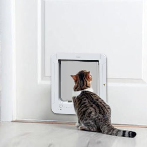 Smart Cat Door, Plastic, Automatic Cat Door with Collar Sensor, 2 Way Locking, Ideal for Interior Use with Small Cats