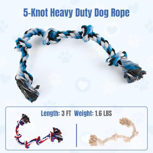 Bmag Dog Rope Toys for Aggressive Chewers, Interactive Heavy Duty Dog Toys for Medium Large Dogs, Tough Twisted Rope Toy with 5 Knots (Blue)