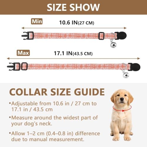 2 Pack Cats Collar Brush Strokes Coral Cat Collars with Bell, Adjustable Length 10.6" to 17.1"