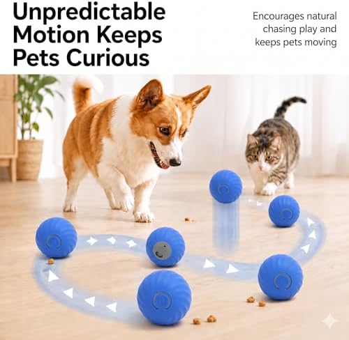Automatic Rolling Treat Dispensing Pet Ball, Interactive Leaking Food Pet Toy, Dual Mode Rechargeable Puzzle Feeder for Small Medium Dogs & Indoor Cats（2.83In,0.36lb,Blue）