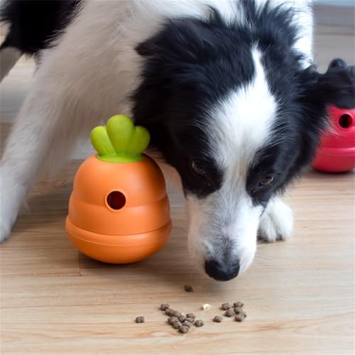Interactive Treat Dispensing Dog Toy,Natural Rubber Chew Toy for Dog,Carrot Shaped Roly-Poly Toy Design,Fillable Food Puzzle Ball for Small and Medium-Sized Dogs
