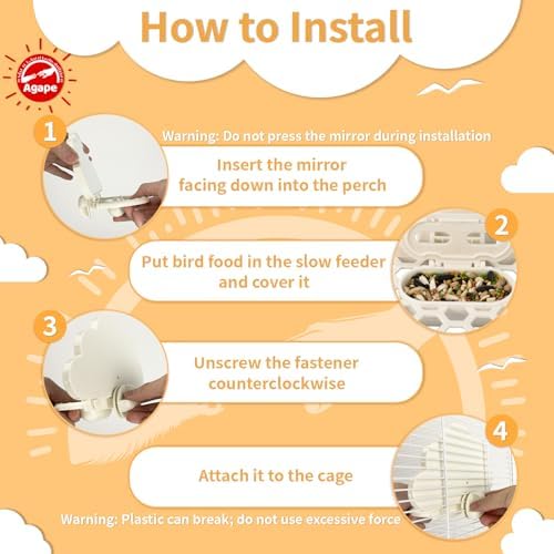 Agape Parakeet Mirror with Perch & Slow Feeder, Bird Cage Accessories for Small Parrots to Expend Energy, Bird Toys for Boredom&Anxiety, Interactive Toy for Cockatiel, Lovebird, Conure, Finch, Budgies