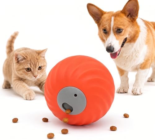 Automatic Rolling Treat Dispensing Pet Ball, Interactive Leaking Food Pet Toy, Dual Mode Rechargeable Puzzle Feeder for Small Medium Dogs & Indoor Cats（2.83In,0.36lb,Orange）