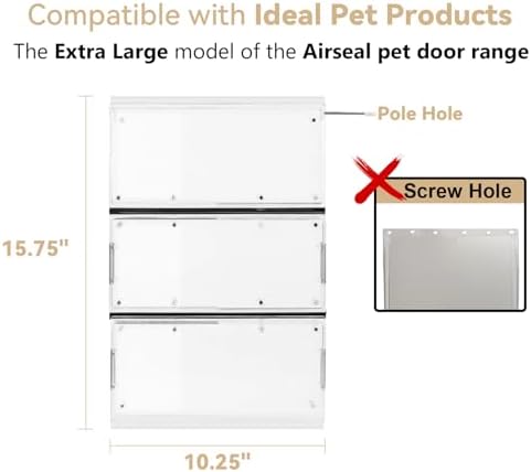 3-Panel Airseal Pet Door Replacement Flap,4 Durable Spare Rubber Strips,Compatible with Ideal Pet Product 10.25"x15.75" Extra Large Pet Door,Easy Installation