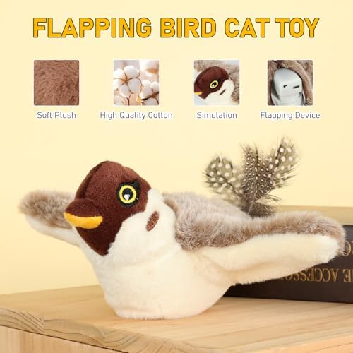 Interactive Chirping Bird Cat Toys with Flapping Wings,2025 Simulated Chirping Bird Cat Toy,Flying Bird Cats Toy,Flying Simulation Electric Sparrow ShakingToys for Indoor Pets