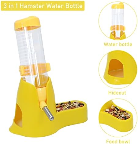 Wontee 3 in 1 Hamster Water Bottle with Food Bowl Hideout Base 125ML Yellow