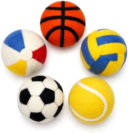 Glaciart One Catnip Sports Wool Balls for Cats, 5 Pack Toys