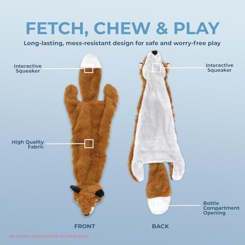 Best Pet Supplies 2-in-1 Stuffless Squeaky Dog Toy - Fox, Small | No-Stuffing, 2 Built-in Squeaker, No Mess, Soft, Interactive Indoor & Outdoor Play, Lightweight, Perfect for Moderate Chewer