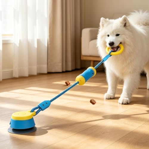 Super Design Suction Cup Dog Tug Toy, Treat Dispensing Interactive Dog Enrichment Toy for Boredom Relief, Ideal for Small Medium Dogs
