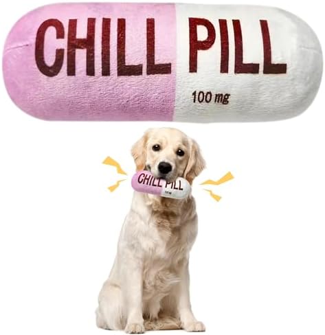 CUweipeng Funny Chill Pill Dog Plush Toy Cat Interactive Squeaky Pet Toy