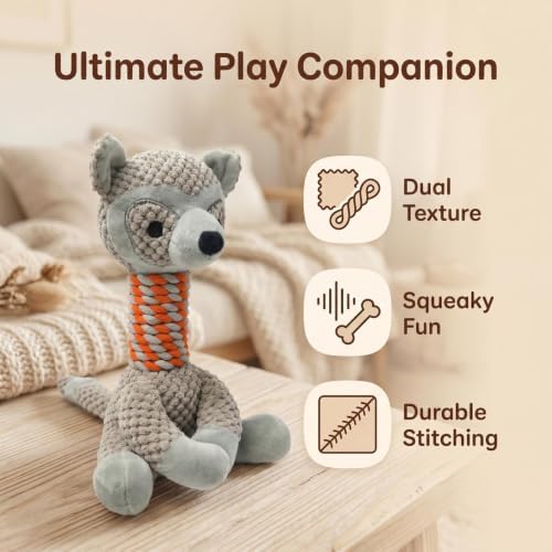 Indestructible Raccoon Plush Squeaky Dog Toy for Aggressive Chewers