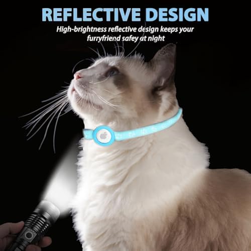 Reflective AirTag Cat Collar with Air Tag Holder and Bell, Safety Elastic Band Cat GPS Collars,Cat ID Tag Personalized, Ultra-Durable, Adjustable, Quick Release, Fits Small Large Cats (Blue)
