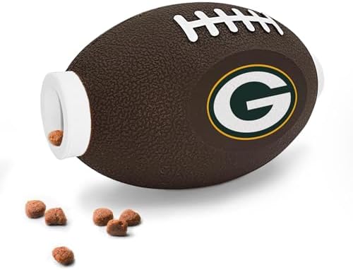 Pets First NFL Green Bay Packers Football Treat Dispensing Toy for Dogs and Cats, Rubber Ball, Interactive Fun, Natural Rubber